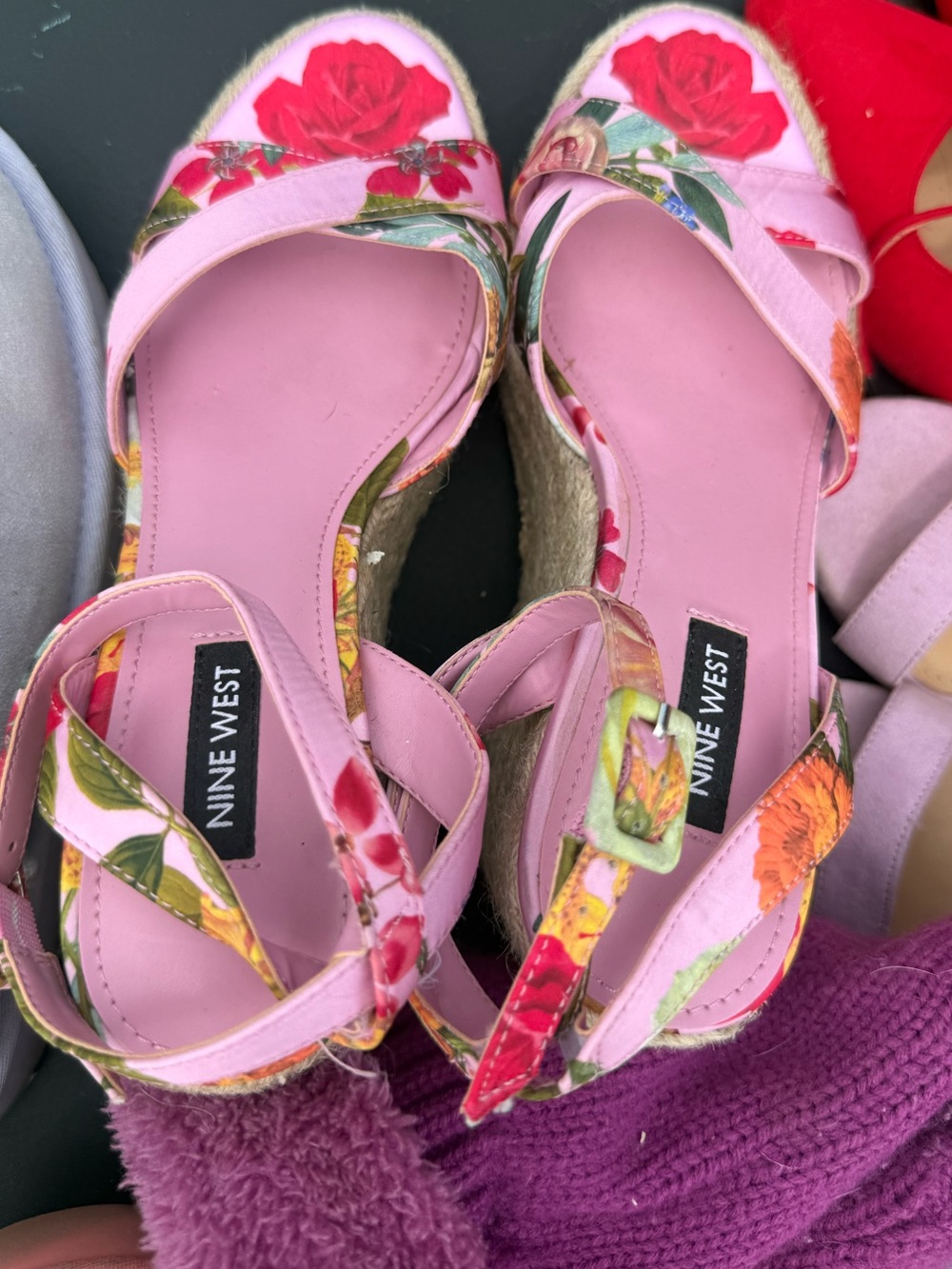 Nine West Pink Floral Espadrille Wedge Sandals